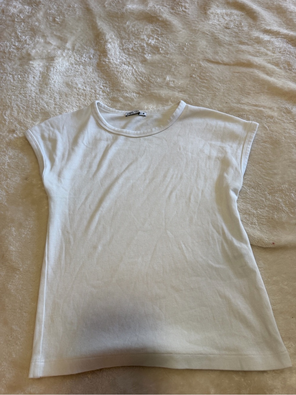 Zara White Ribbed Short Sleeve Tee